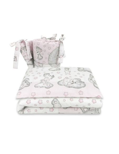BN-6426972015424,Qmini - Lenjerie patut 3 piese, Cu protectie laterala, Din bumbac certificat Oeko Tex Standard 100, Pentru patu