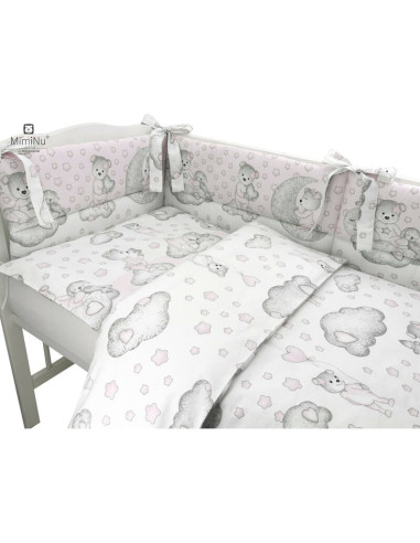 BN-6426972015424,Qmini - Lenjerie patut 3 piese, Cu protectie laterala, Din bumbac certificat Oeko Tex Standard 100, Pentru patu