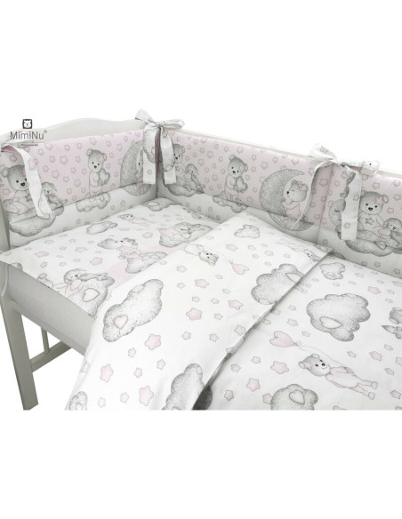 BN-6426972015424,Qmini - Lenjerie patut 3 piese, Cu protectie laterala, Din bumbac certificat Oeko Tex Standard 100, Pentru patu