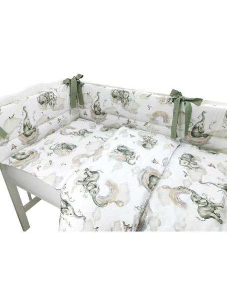 BN-6426972015479,Qmini - Lenjerie patut 3 piese, Cu protectie laterala, Din bumbac certificat Oeko Tex Standard 100, Pentru patu