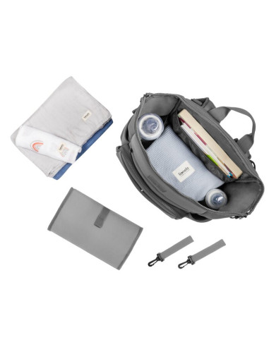 BN-LO-CUBE_GREY,Lionelo - Rucsac impermeabil pentru mamici Cube, Cu 12 compartimente si salteluta de schimbat, Cu prindere unive
