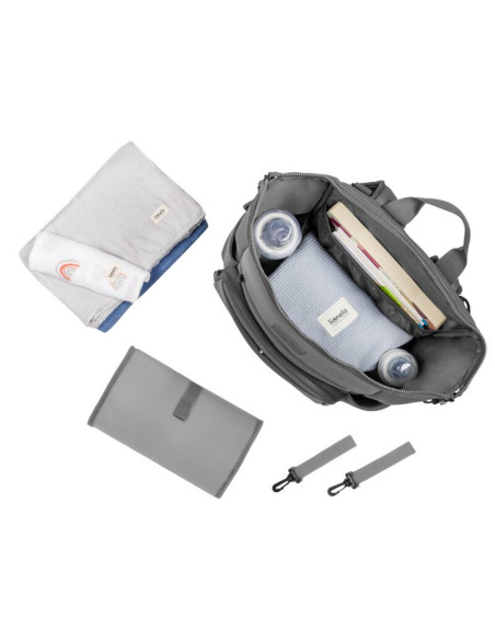 BN-LO-CUBE_GREY,Lionelo - Rucsac impermeabil pentru mamici Cube, Cu 12 compartimente si salteluta de schimbat, Cu prindere unive