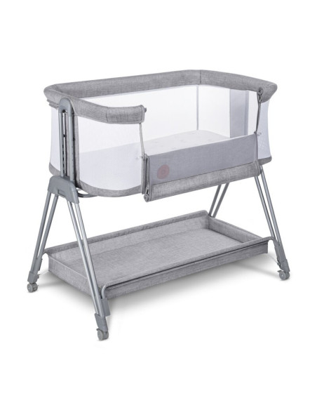 BN-LO-LUNA_GREY_CONCRETE,Lionelo - Patut co-sleeper Luna, 2 in 1, Cu laterala culisanta, Cu setare unghiulara, Cu roti, Reglabil