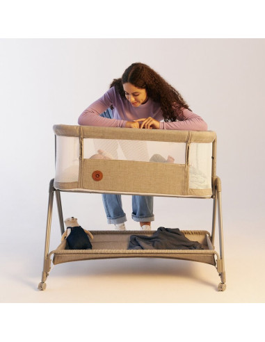BN-LO-LUNA_GREY_CONCRETE,Lionelo - Patut co-sleeper Luna, 2 in 1, Cu laterala culisanta, Cu setare unghiulara, Cu roti, Reglabil
