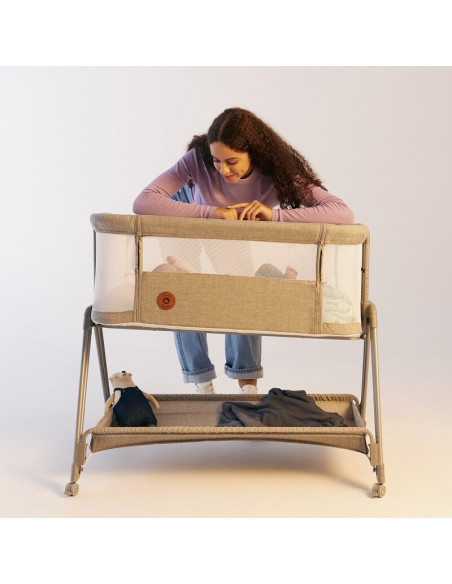 BN-LO-LUNA_GREY_CONCRETE,Lionelo - Patut co-sleeper Luna, 2 in 1, Cu laterala culisanta, Cu setare unghiulara, Cu roti, Reglabil