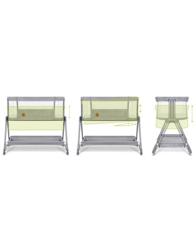 BN-LO-LUNA_GREY_CONCRETE,Lionelo - Patut co-sleeper Luna, 2 in 1, Cu laterala culisanta, Cu setare unghiulara, Cu roti, Reglabil