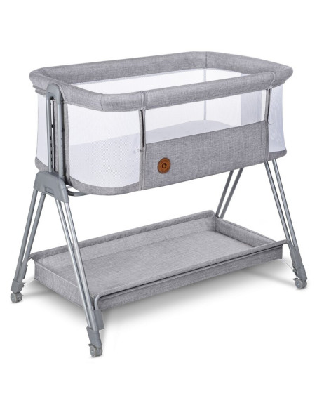 BN-LO-LUNA_GREY_CONCRETE,Lionelo - Patut co-sleeper Luna, 2 in 1, Cu laterala culisanta, Cu setare unghiulara, Cu roti, Reglabil