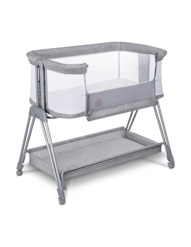 BN-LO-LUNA_GREY_CONCRETE,Lionelo - Patut co-sleeper Luna, 2 in 1, Cu laterala culisanta, Cu setare unghiulara, Cu roti, Reglabil