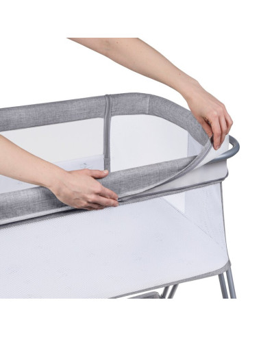 BN-LO-LUNA_GREY_CONCRETE,Lionelo - Patut co-sleeper Luna, 2 in 1, Cu laterala culisanta, Cu setare unghiulara, Cu roti, Reglabil