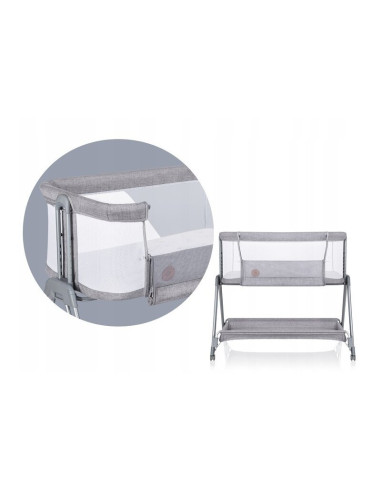 BN-LO-LUNA_GREY_CONCRETE,Lionelo - Patut co-sleeper Luna, 2 in 1, Cu laterala culisanta, Cu setare unghiulara, Cu roti, Reglabil
