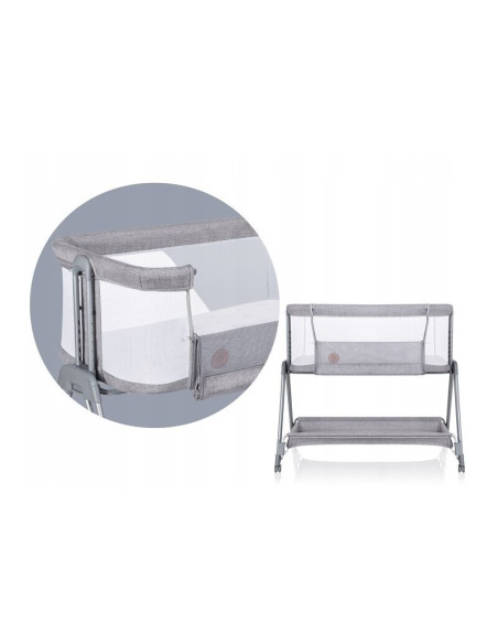 BN-LO-LUNA_GREY_CONCRETE,Lionelo - Patut co-sleeper Luna, 2 in 1, Cu laterala culisanta, Cu setare unghiulara, Cu roti, Reglabil