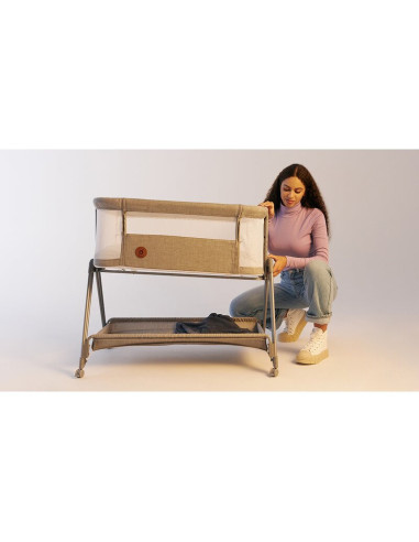 BN-LO-LUNA_GREY_CONCRETE,Lionelo - Patut co-sleeper Luna, 2 in 1, Cu laterala culisanta, Cu setare unghiulara, Cu roti, Reglabil