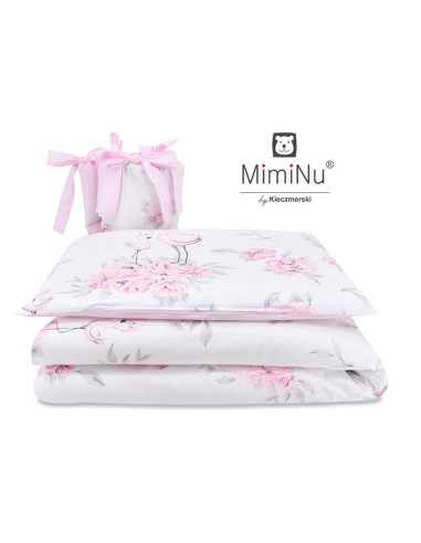 BN-6426972014618,MimiNu - Lenjerie patut cu 4 piese, Cu doua protectii laterale, Din bumbac certificat Oeko Tex Standard 100, Pe