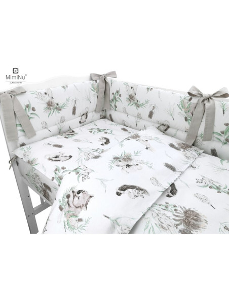 BN-6426972014625,MimiNu - Lenjerie patut cu 4 piese, Cu doua protectii laterale, Din bumbac certificat Oeko Tex Standard 100, Pe
