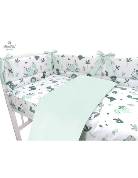 BN-6426972014656,MimiNu - Lenjerie patut cu 4 piese, Cu doua protectii laterale, Din bumbac certificat Oeko Tex Standard 100, Pe