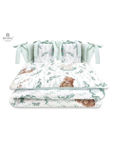 BN-6426972014663,MimiNu - Lenjerie patut cu 4 piese, Cu doua protectii laterale, Din bumbac certificat Oeko Tex Standard 100, Pe