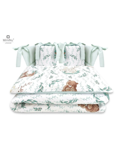 BN-6426972014663,MimiNu - Lenjerie patut cu 4 piese, Cu doua protectii laterale, Din bumbac certificat Oeko Tex Standard 100, Pe