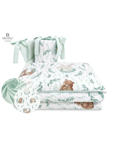 BN-6426972014663,MimiNu - Lenjerie patut cu 4 piese, Cu doua protectii laterale, Din bumbac certificat Oeko Tex Standard 100, Pe