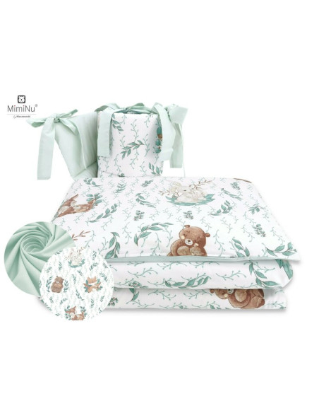 BN-6426972014663,MimiNu - Lenjerie patut cu 4 piese, Cu doua protectii laterale, Din bumbac certificat Oeko Tex Standard 100, Pe