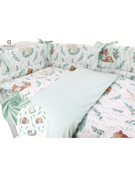 BN-6426972014663,MimiNu - Lenjerie patut cu 4 piese, Cu doua protectii laterale, Din bumbac certificat Oeko Tex Standard 100, Pe