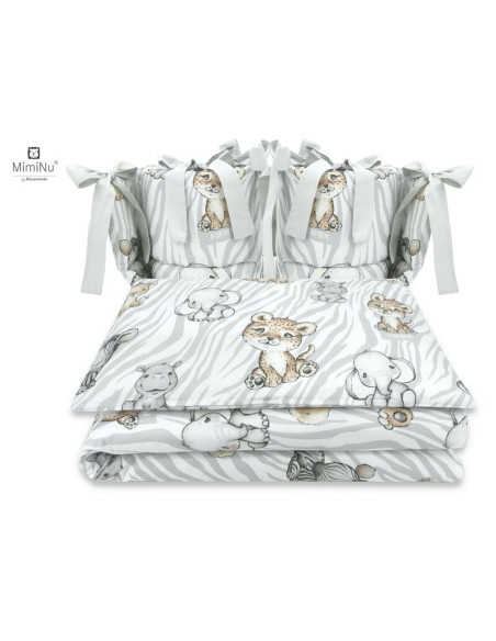 BN-6426972014687,MimiNu - Lenjerie patut cu 4 piese, Cu doua protectii laterale, Din bumbac certificat Oeko Tex Standard 100, Pe