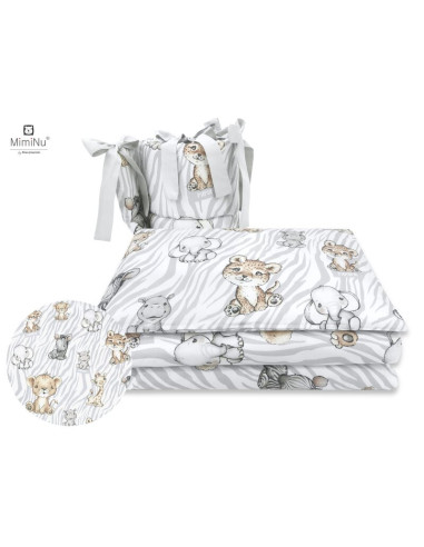 BN-6426972014687,MimiNu - Lenjerie patut cu 4 piese, Cu doua protectii laterale, Din bumbac certificat Oeko Tex Standard 100, Pe