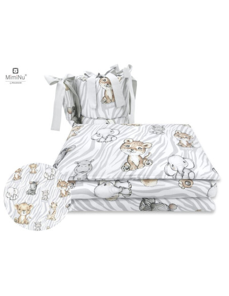 BN-6426972014687,MimiNu - Lenjerie patut cu 4 piese, Cu doua protectii laterale, Din bumbac certificat Oeko Tex Standard 100, Pe