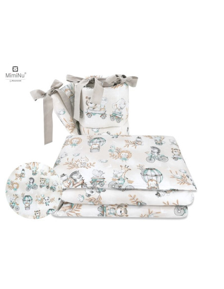BN-6426972014717,MimiNu - Lenjerie patut cu 4 piese, Cu doua protectii laterale, Din bumbac certificat Oeko Tex Standard 100, Pe