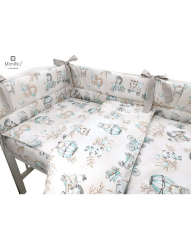BN-6426972014717,MimiNu - Lenjerie patut cu 4 piese, Cu doua protectii laterale, Din bumbac certificat Oeko Tex Standard 100, Pe