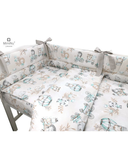 BN-6426972014717,MimiNu - Lenjerie patut cu 4 piese, Cu doua protectii laterale, Din bumbac certificat Oeko Tex Standard 100, Pe