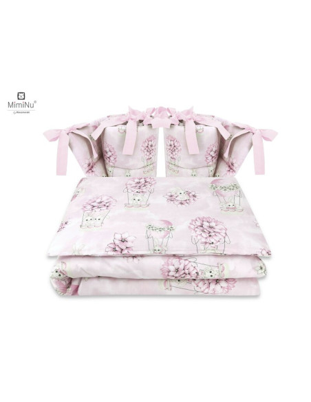 BN-6426972014724,MimiNu - Lenjerie patut cu 4 piese, Cu doua protectii laterale, Din bumbac certificat Oeko Tex Standard 100, Pe
