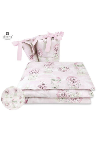 BN-6426972014724,MimiNu - Lenjerie patut cu 4 piese, Cu doua protectii laterale, Din bumbac certificat Oeko Tex Standard 100, Pe
