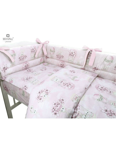 BN-6426972014724,MimiNu - Lenjerie patut cu 4 piese, Cu doua protectii laterale, Din bumbac certificat Oeko Tex Standard 100, Pe