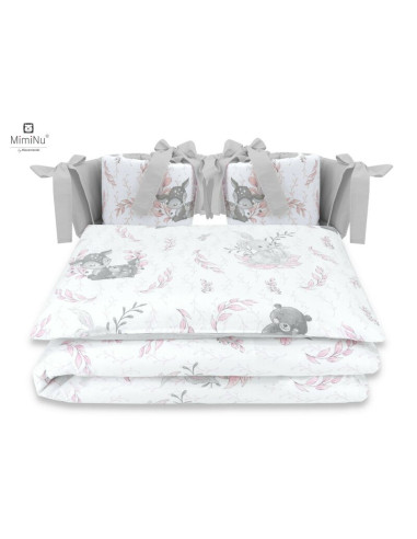 BN-6426972014779,MimiNu - Lenjerie patut cu 4 piese, Cu doua protectii laterale, Din bumbac certificat Oeko Tex Standard 100, Pe