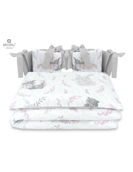 BN-6426972014779,MimiNu - Lenjerie patut cu 4 piese, Cu doua protectii laterale, Din bumbac certificat Oeko Tex Standard 100, Pe