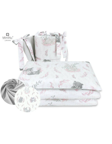 BN-6426972014779,MimiNu - Lenjerie patut cu 4 piese, Cu doua protectii laterale, Din bumbac certificat Oeko Tex Standard 100, Pe