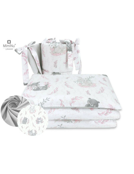 BN-6426972014779,MimiNu - Lenjerie patut cu 4 piese, Cu doua protectii laterale, Din bumbac certificat Oeko Tex Standard 100, Pe