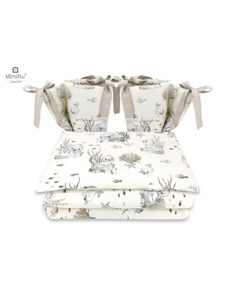BN-6426972014786,MimiNu - Lenjerie patut cu 4 piese, Cu doua protectii laterale, Din bumbac certificat Oeko Tex Standard 100, Pe