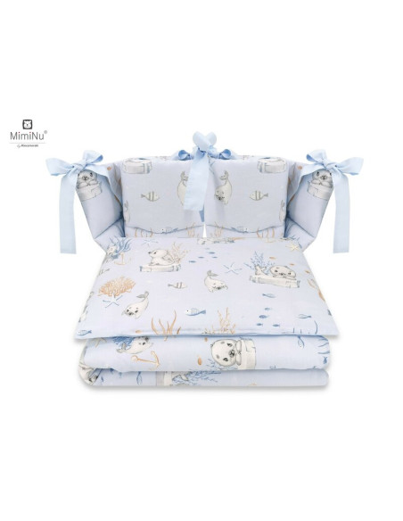 BN-6426972014793,MimiNu - Lenjerie patut cu 4 piese, Cu doua protectii laterale, Din bumbac certificat Oeko Tex Standard 100, Pe