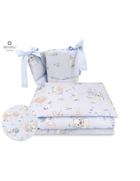 BN-6426972014793,MimiNu - Lenjerie patut cu 4 piese, Cu doua protectii laterale, Din bumbac certificat Oeko Tex Standard 100, Pe
