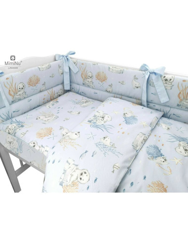 BN-6426972014793,MimiNu - Lenjerie patut cu 4 piese, Cu doua protectii laterale, Din bumbac certificat Oeko Tex Standard 100, Pe