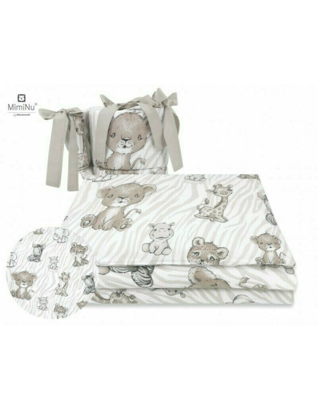 BN-6426972014809,MimiNu - Lenjerie patut cu 4 piese, Cu doua protectii laterale, Din bumbac certificat Oeko Tex Standard 100, Pe