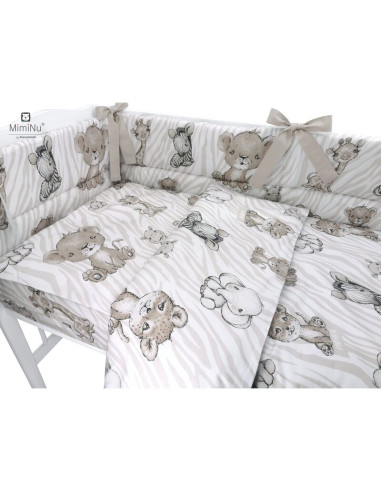 BN-6426972014809,MimiNu - Lenjerie patut cu 4 piese, Cu doua protectii laterale, Din bumbac certificat Oeko Tex Standard 100, Pe