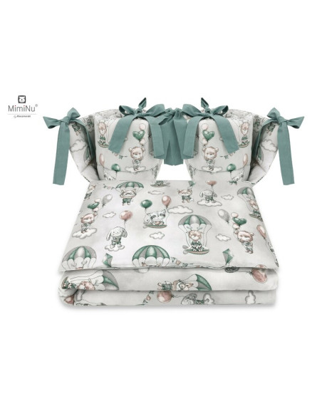 BN-6426972014816,MimiNu - Lenjerie patut cu 4 piese, Cu doua protectii laterale, Din bumbac certificat Oeko Tex Standard 100, Pe