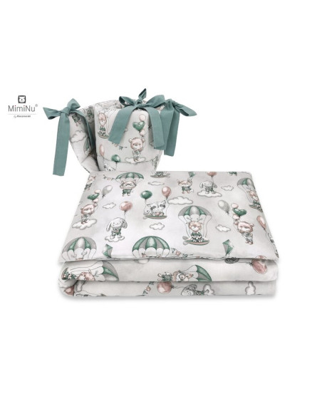 BN-6426972014816,MimiNu - Lenjerie patut cu 4 piese, Cu doua protectii laterale, Din bumbac certificat Oeko Tex Standard 100, Pe