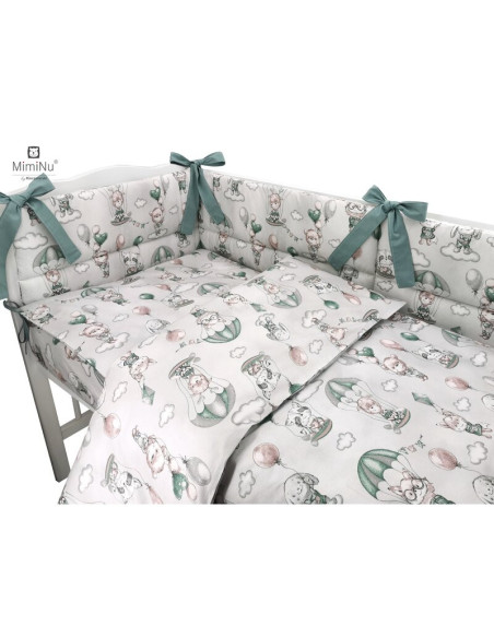 BN-6426972014816,MimiNu - Lenjerie patut cu 4 piese, Cu doua protectii laterale, Din bumbac certificat Oeko Tex Standard 100, Pe