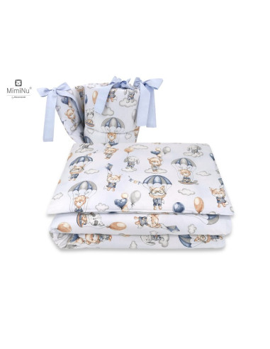 BN-6426972014823,MimiNu - Lenjerie patut cu 4 piese, Cu doua protectii laterale, Din bumbac certificat Oeko Tex Standard 100, Pe