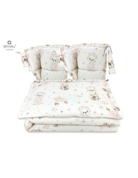 BN-6426972014830,MimiNu - Lenjerie patut cu 4 piese, Cu doua protectii laterale, Cu volanase, Din bumbac certificat Oeko Tex Sta