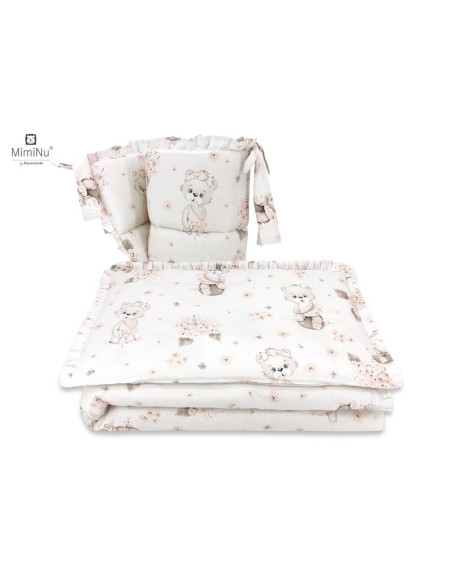 BN-6426972014830,MimiNu - Lenjerie patut cu 4 piese, Cu doua protectii laterale, Cu volanase, Din bumbac certificat Oeko Tex Sta