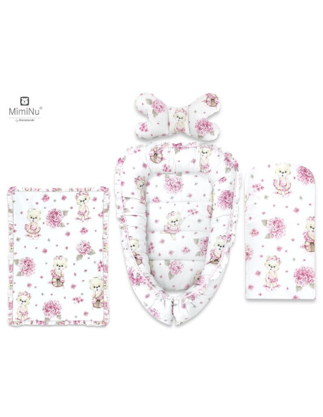 BN-6426972012577,MimiNu - Set 4 in 1 Cosulet bebelus Baby Cocoon 75x55 cm, Cu volanase, Husa 100% bumbac, Din bumbac certificat 